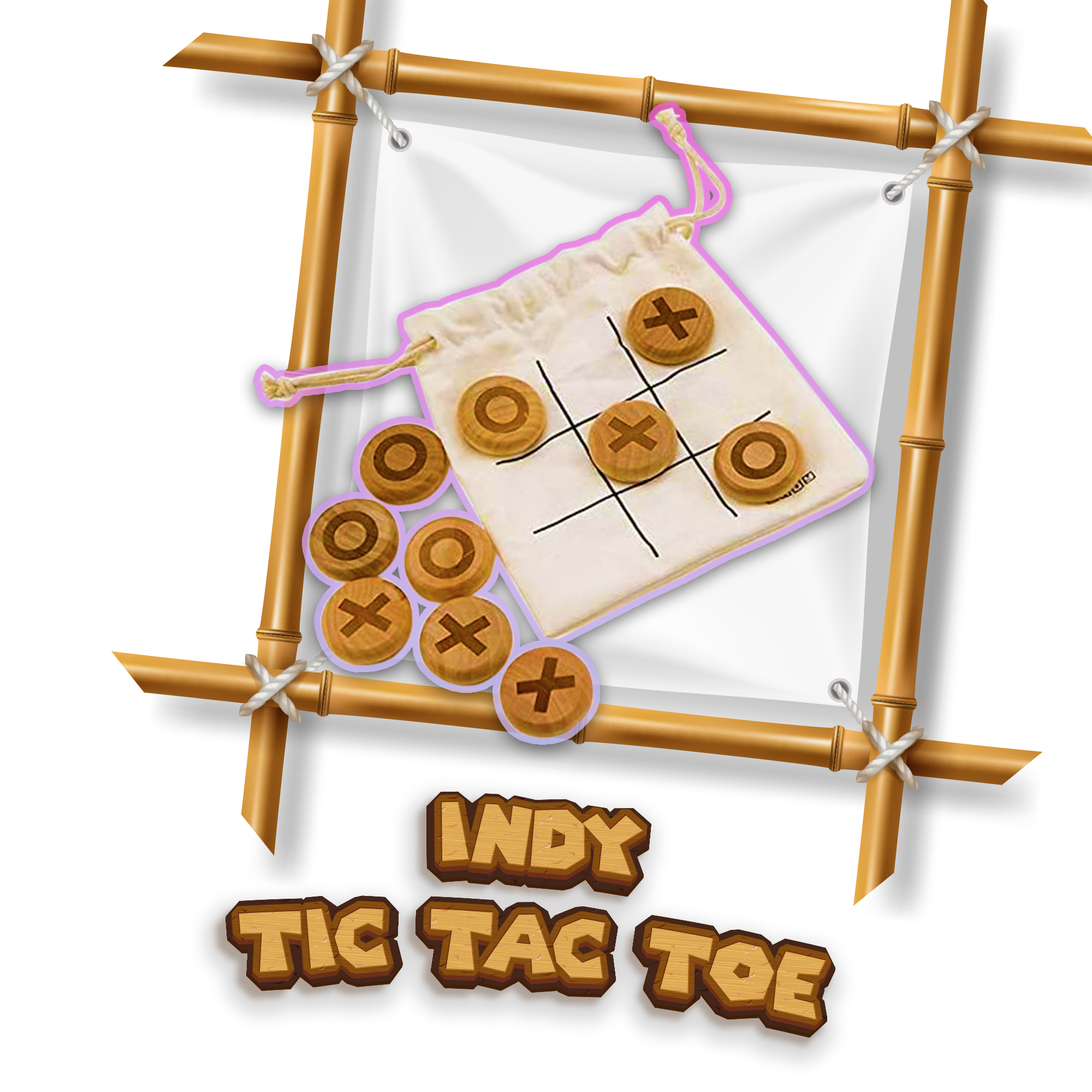 Indy 0 & X (Noughts & Crosses) Wooden Pebble Game – Individual Set